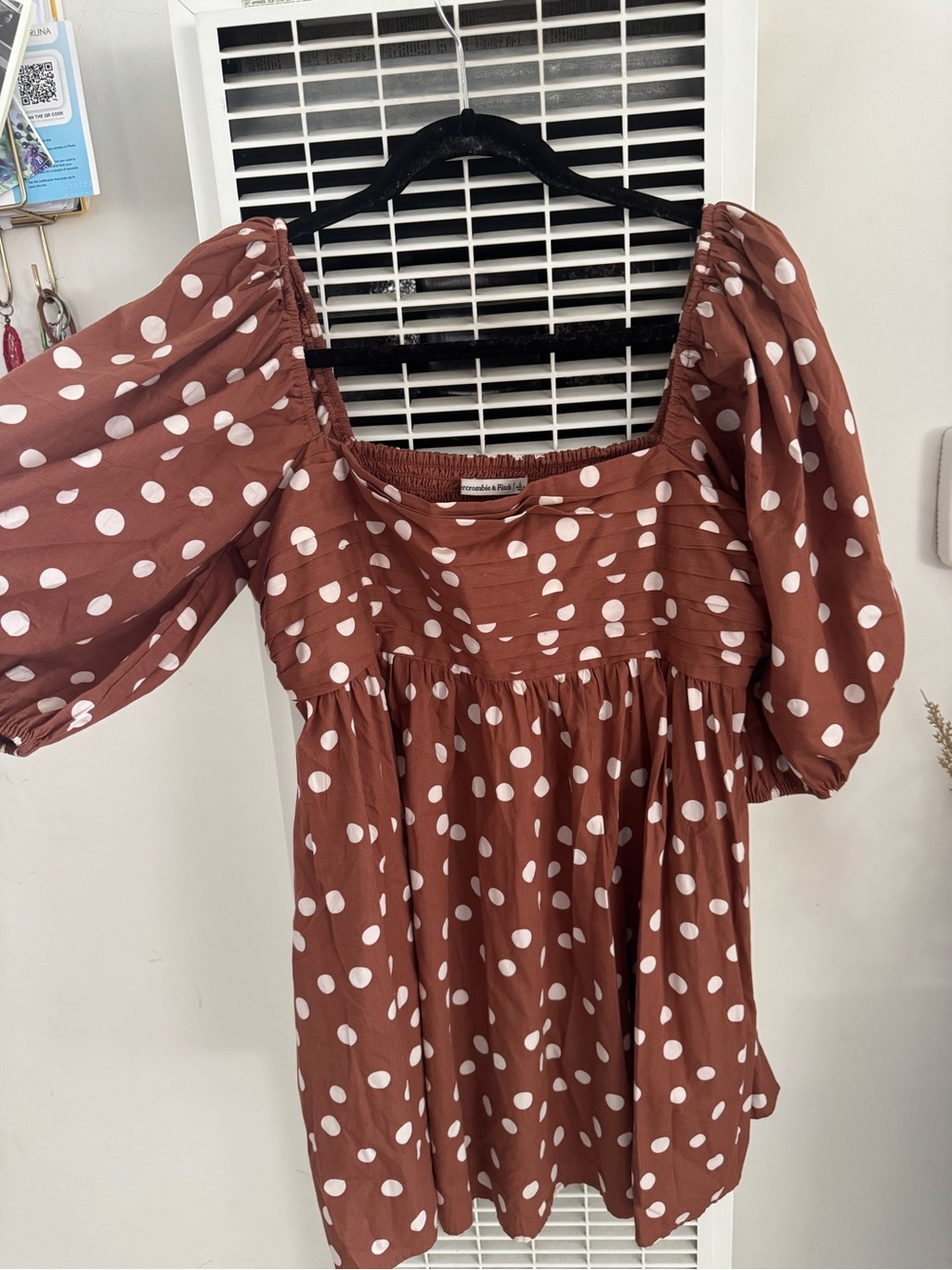 Abercrombie & Fitch Rust Brown Polka Dot Smocked Waist Top